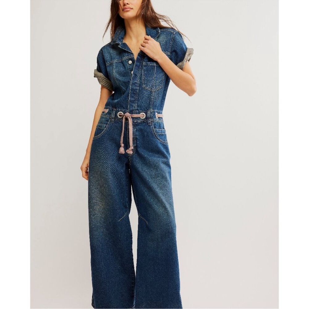 NWT FREE PEOPLE We The Free Edison Edison Wide Leg Coverall / Cerulean Skies - Picture 4 of 7